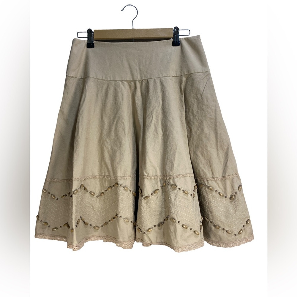 Nine West Boho Flared Skirt Size 6 Cotton Lined‎ Beaded A-Line